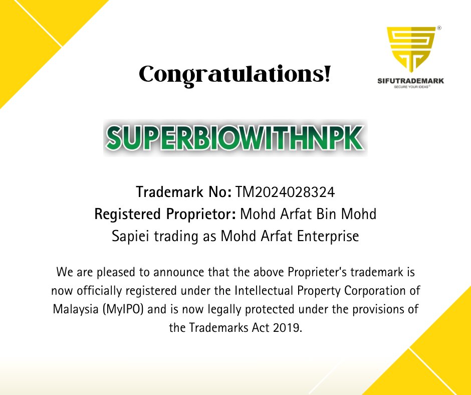 Hi Connections! We are excited to share this news 👏 #securedtrademark #sifutrademark #registernow