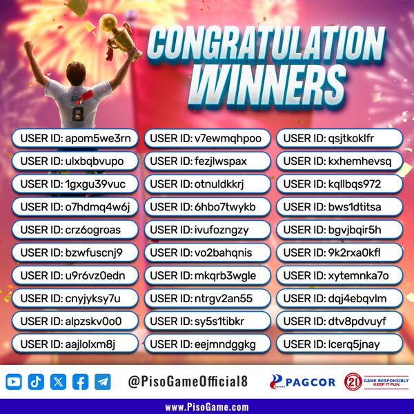 piso_game's tweet photo. 📷 Congrats sa ating Lucky Sharer – 1st Batch for April 9, 2025! 📷
Maraming salamat sa walang sawang pag-share, pag-comment, at suporta sa PisoGame! 📷 Narito na ang ating 1st batch ng masuswerteng winners ng mystery prize! 📷📷
📷 I-check ang iyong PisoGame account para sa prize details!
📷 Para sure na kasali ka sa susunod na draw, sundin ang tamang format ng pag-share at pag-comment:
📷 PisoGame ID: xxxxx
📷 #PisoGameShareBonus (para sa sharers)
📷 Winners announced daily at 2:30 PM & 8:30 PM! Huwag palampasin ang chance na manalo! 📷📷
📷 Di ka pa napili? Huwag susuko! Tuloy lang ang pagsali—baka ikaw na ang next winner! Isama mo na rin ang tropa mo para mas masaya! 📷📷
LINK: https://t.co/0lNdDAX0y0
📷 Sa ating mga winners, huwag kalimutang i-screenshot at i-post ang inyong panalo sa comments! Baka kayo ulit ang susunod na mapili! 📷📷
#PisoGameLuckyWinners #ShareCommentWin #PisoGameLegit 📷