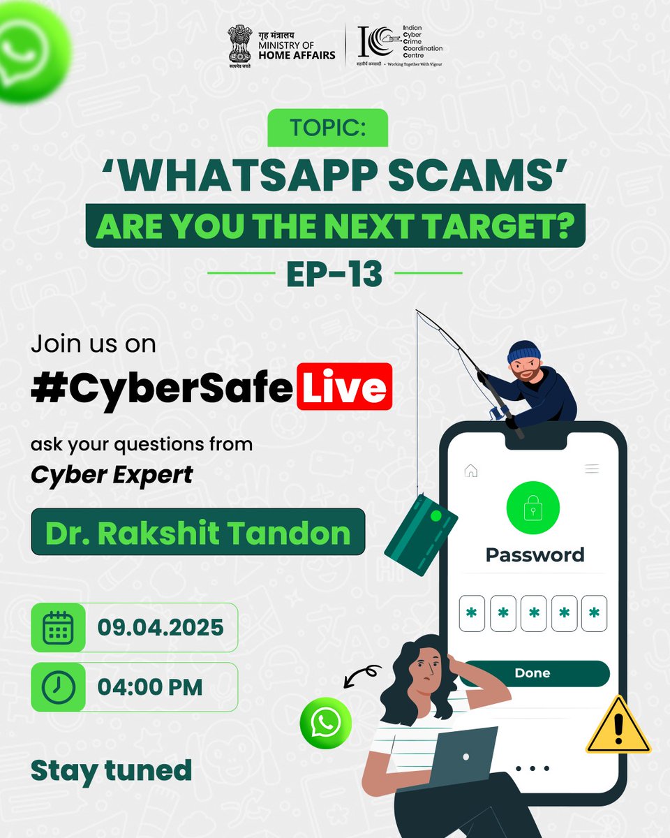 CyberDost I4C (@cyberdost) on Twitter photo рдЬреБрдбрд╝рд┐рдП рд╣рдорд╛рд░реЗ рд╕рд╛рде рдЖрдЬ рд╢рд╛рдо 4 рдмрдЬреЗ рд╕рд╛рдЗрдмрд░ рдПрдХреНрд╕рдкрд░реНрдЯ Dr. <a href="/tandonrakshit/">Dr. Rakshit Tandon</a> рдХреЗ рд╕рд╛рдеред
рдкреВрдЫрд┐рдП WhatsApp рд╕реЗ рдЬреБрдбрд╝реЗ #Scam рдФрд░ #OnlineFraud рд╕реЗ рдЬреБрдбрд╝реЗ рдЕрдкрдиреЗ рд╕рд╡рд╛рд▓ рдФрд░ рд╣рдорд╛рд░реЗ рдПрдХреНрд╕рдкрд░реНрдЯ рджреЗрдВрдЧреЗ рдЖрдкрдХреЛ LIVE рдЬрд╡рд╛рдмред
#I4C #AskCyberDost #CyberSafeLive #WhatsAppSafeWithCyberDost #WhatsAppScam #WhatsAppSafetyTips рдЬреБрдбрд╝рд┐рдП рд╣рдорд╛рд░реЗ рд╕рд╛рде рдЖрдЬ рд╢рд╛рдо 4 рдмрдЬреЗ рд╕рд╛рдЗрдмрд░ рдПрдХреНрд╕рдкрд░реНрдЯ Dr. <a href="/tandonrakshit/">Dr. Rakshit Tandon</a> рдХреЗ рд╕рд╛рдеред
рдкреВрдЫрд┐рдП WhatsApp рд╕реЗ рдЬреБрдбрд╝реЗ #Scam рдФрд░ #OnlineFraud рд╕реЗ рдЬреБрдбрд╝реЗ рдЕрдкрдиреЗ рд╕рд╡рд╛рд▓ рдФрд░ рд╣рдорд╛рд░реЗ рдПрдХреНрд╕рдкрд░реНрдЯ рджреЗрдВрдЧреЗ рдЖрдкрдХреЛ LIVE рдЬрд╡рд╛рдмред
#I4C #AskCyberDost #CyberSafeLive #WhatsAppSafeWithCyberDost #WhatsAppScam #WhatsAppSafetyTips