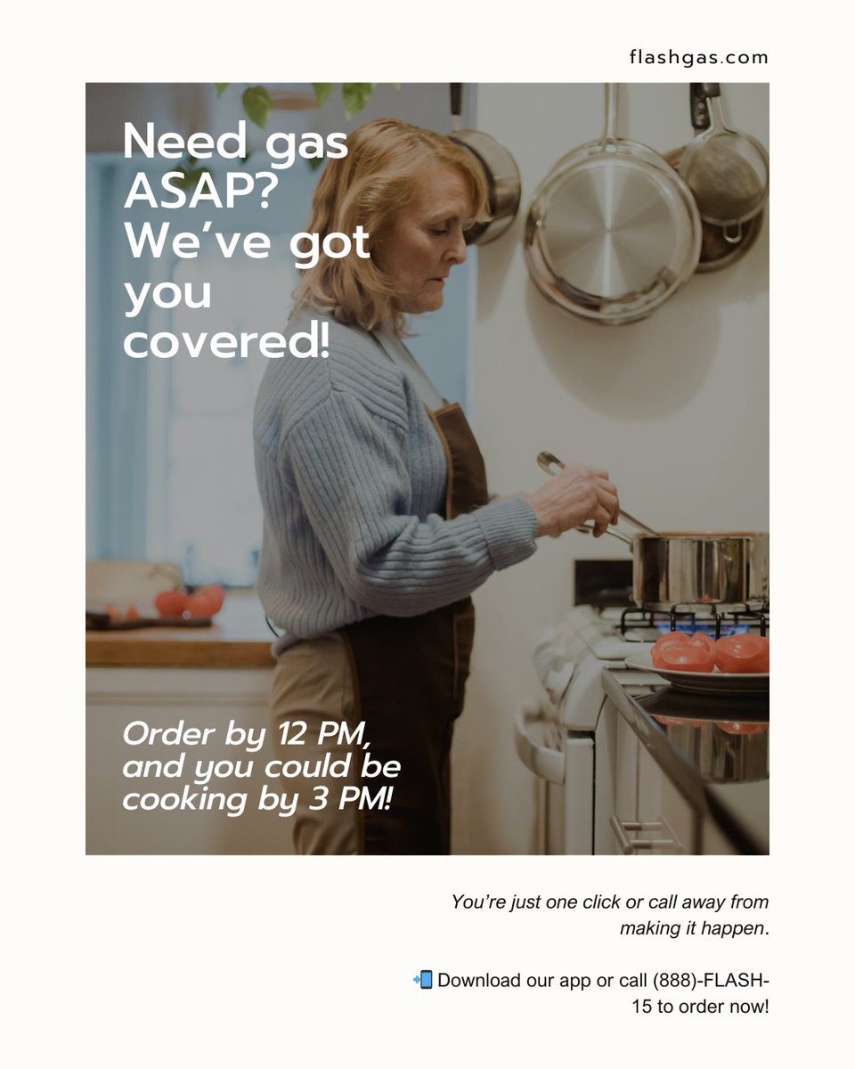 flashgas3's tweet photo. 🔥 Need gas ASAP?

 Your lunch is waiting, but your stove has other plans.

 ⏳ Order by 12 PM, and you’ll be cooking by 3 PM!
 Why wait? One click or call, and you’re back in action.

 📲 Download our app or call (888)-FLASH-15 now! https://t.co/VbvYYIBjIz
