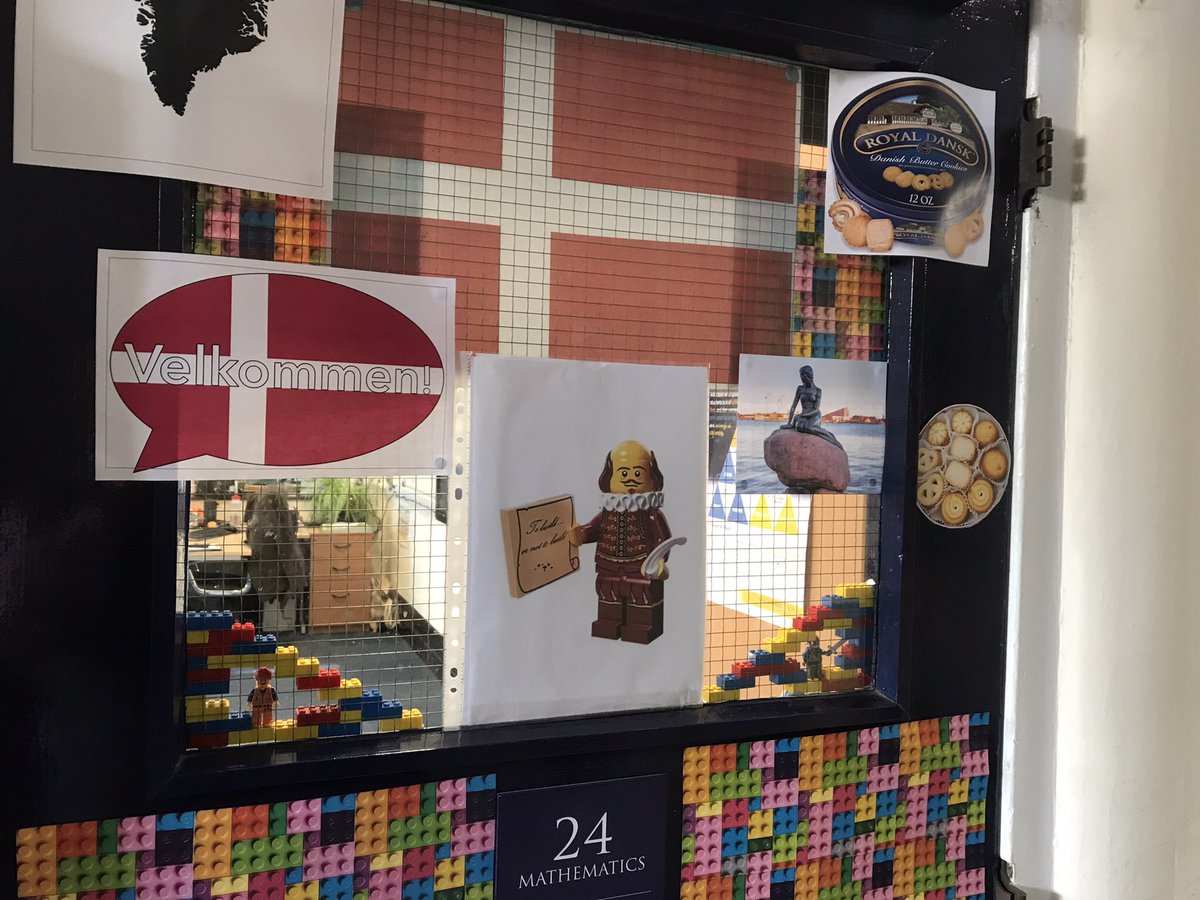fairfieldmath73's tweet photo. Given Denmark as a country for Diversity week. My form came with some ideas, but implementation was mainly me… 😬 Gave me chance to be a tad creative. Particularly pleased with my Lego bricks above the door. https://t.co/7LRWY5rq1X