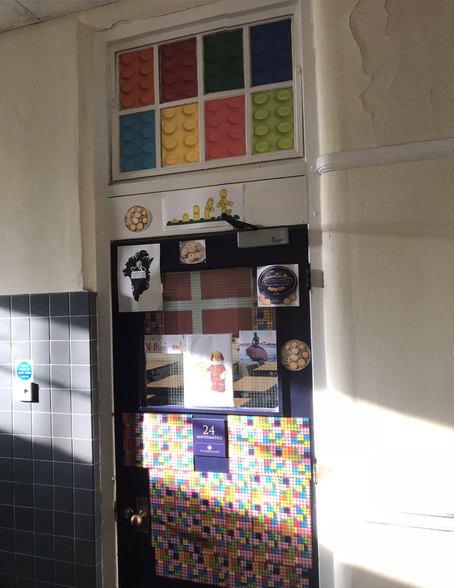 fairfieldmath73's tweet photo. Given Denmark as a country for Diversity week. My form came with some ideas, but implementation was mainly me… 😬 Gave me chance to be a tad creative. Particularly pleased with my Lego bricks above the door. https://t.co/7LRWY5rq1X