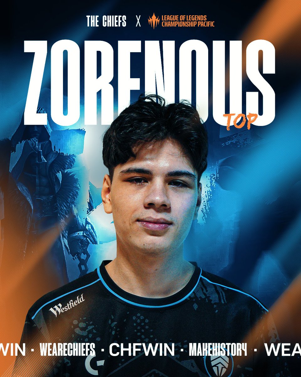 Having 2 top laners works for CFO, we'd like to try it too! 

Welcome <a href="/zorenous/">zorenous</a> as our sub Top laner for Split 2 of <a href="/lolpacificen/">LCP</a>. 

#WeAreChiefs🛡️ | #CHFWIN🛡️| #LoLPacific