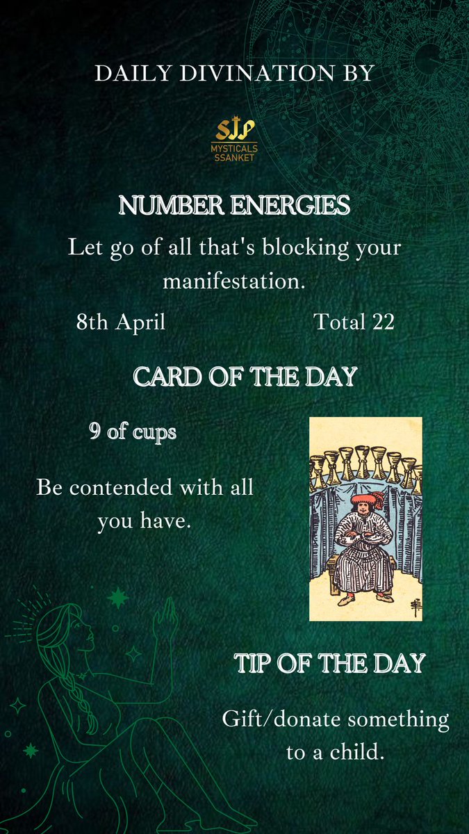 SsanketP's tweet photo. Today's reading!! 
Numerology, tarot and tip of the day.

For personalized reading DM / Contact me.

#SsanketJayantPopat
#Ssanket
#tarotreading
#numerology
#tipoftheday
#spirituality
#innerwork
#innerpeace
#spiritualreading https://t.co/KhKABVNbMv