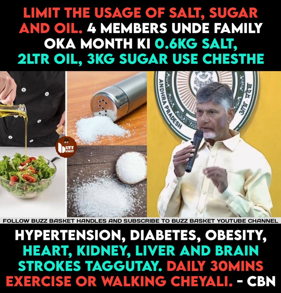 theBuzZBasket's tweet image. Salt, Sugar, Oil Consumption tagginchandi - #CBN
#ChandrababuNaidu #chandrababu #AndhraPradesh #HealthyHabits #Motivation #motivational
