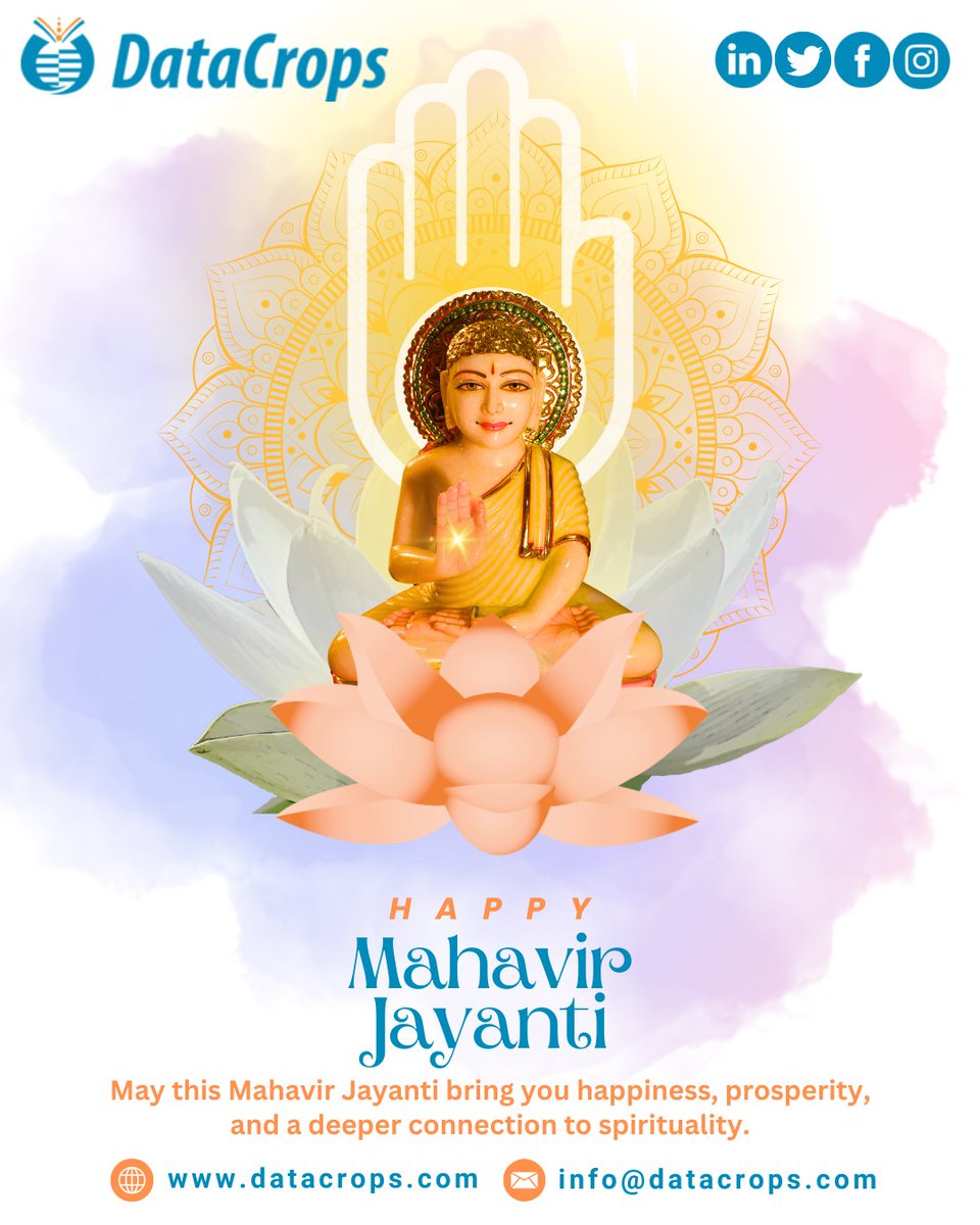 DataCrops's tweet image. May Lord Mahavir’s message of peace and non-violence inspire us all. 🌸
Wishing everyone a peaceful and prosperous #MahavirJayanti 🕊
#DataCrops #SpiritualWisdom #Jainism #FestivalGreetings