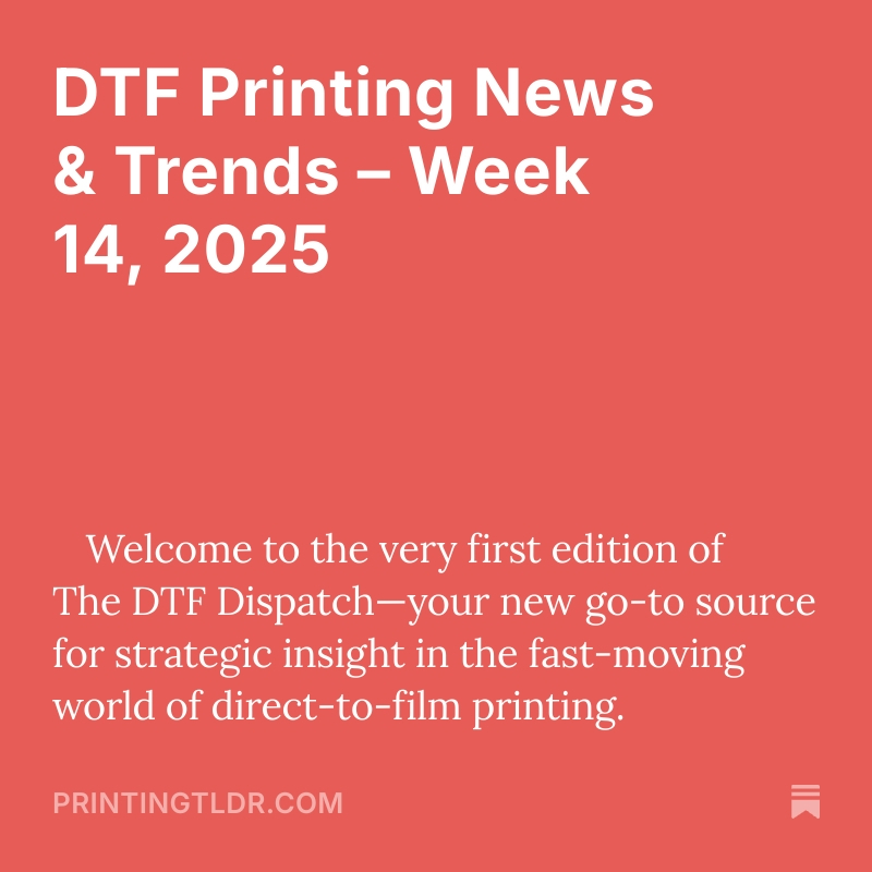 KjellKarlsson's tweet image. AI design tools, powderless printers, and a DTF expo shaking things up? This week’s DTF Dispatch cuts through the fluff so you can print smarter. 💡🔥 #DTFPrinting #PrintTech #NinjaTransfers #Brother #FESPA #PrintStrategy