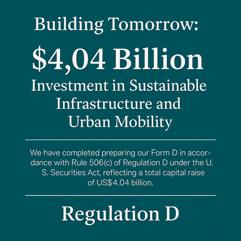 arailx_us's tweet photo. We have completed preparing our Form D for #Afrail Inc. in accordance with Rule 506(c) of Regulation D under the U.S. Securities Act, reflecting a total capital raise of US$4.04 billion.
https://t.co/jeafhyKWRR https://t.co/OM3hfQ5bOl