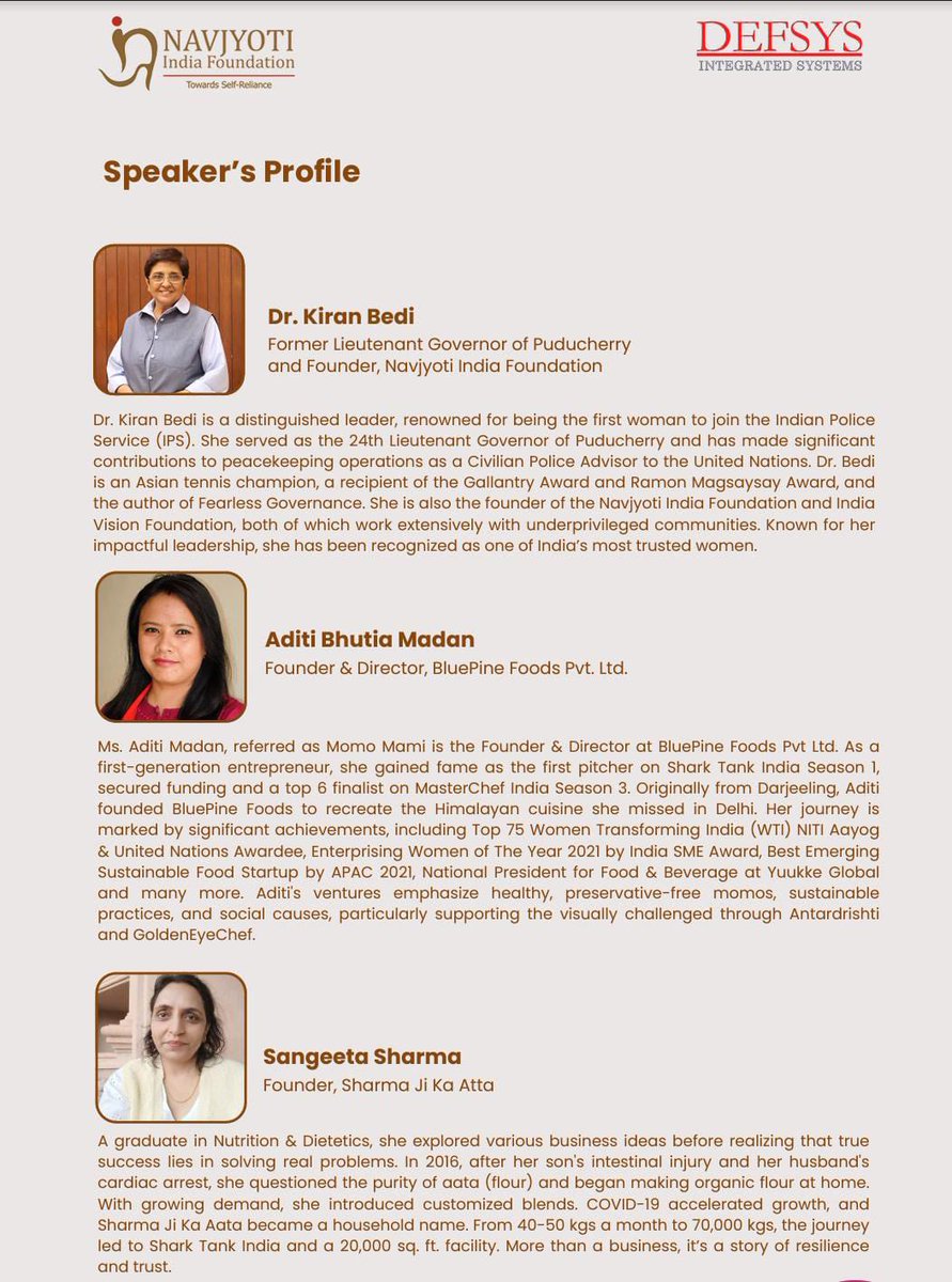 thekiranbedi's tweet photo. Key speakers at the Convoation Ceremony #Defsys #NavjyotiIndiaFoundation
#AditiBhutiaMadan,#SangeetaSharma,#IrwanMalhotra,# Sushma
Besides @Chandni_Bedi https://t.co/qcPY41e823