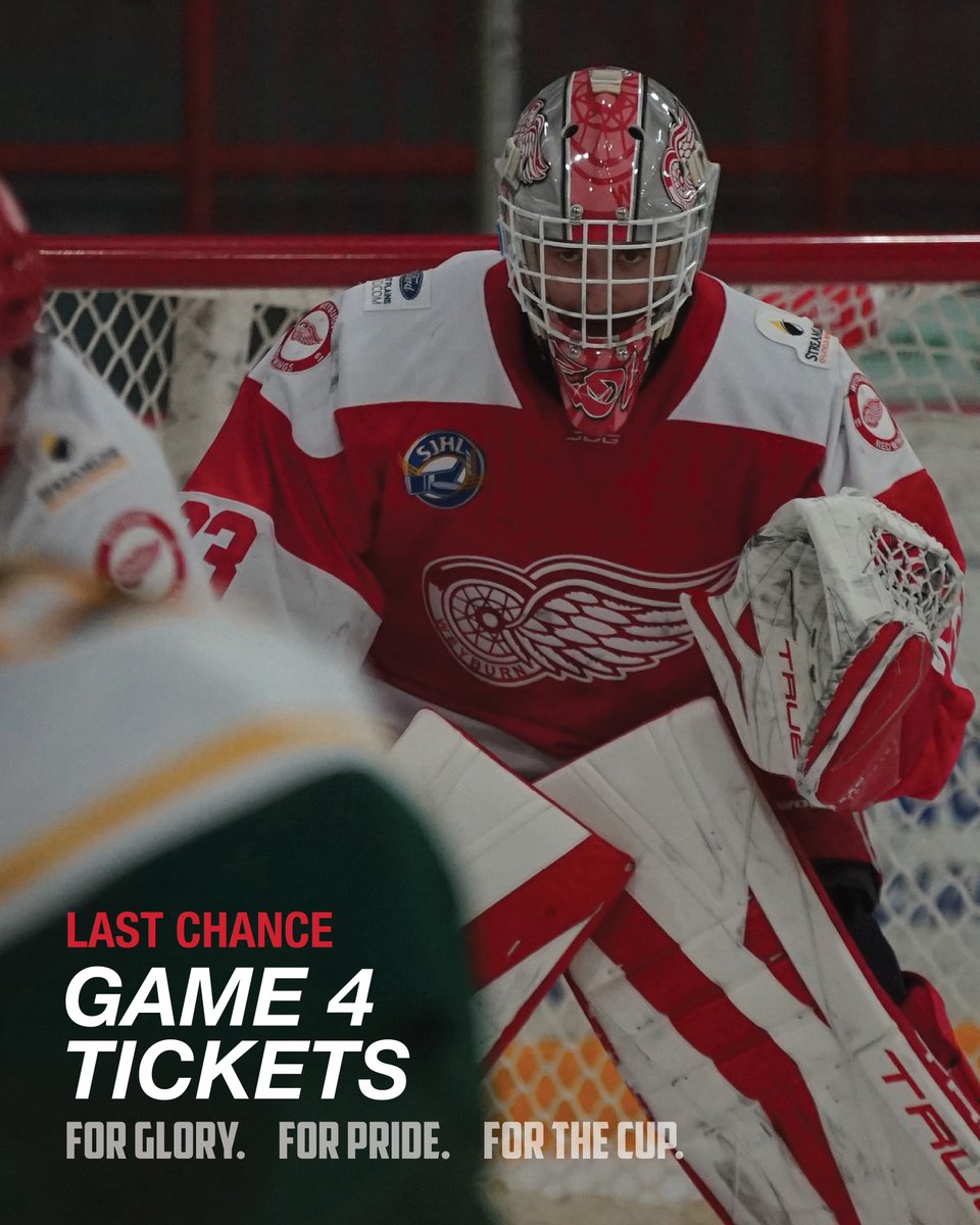 🚨LAST CHANCE to get tickets early for GAME 4 TONIGHT! Let's get a FULL BARN as we look to win the series!

The office will be open ALL DAY to pre buy your tickets, and avoid the lines!

📸 Portrayed by PW

#WeyburnRedWings #SJHL #Playoffs #Tickets #Game4