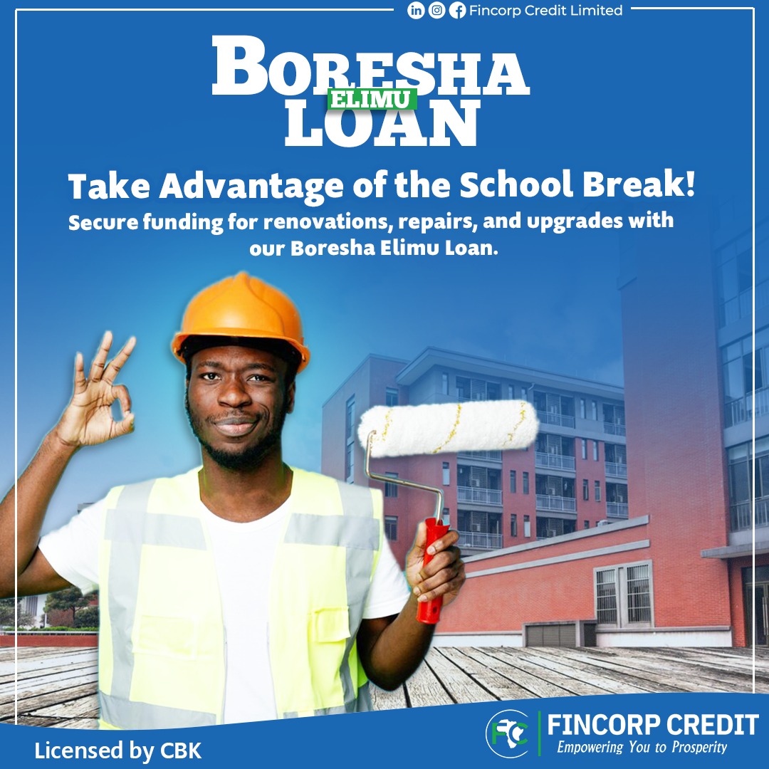 FinCorpCredit's tweet photo. Take Advantage of the school break by securing a Boresha Elimu Loan for School renovations, repairs and upgrades Today!
Access upto ksh25million within 24hrs
For more info call 0706355355
#Upgrade
#schoolloan
#Education
#fincorpcredit https://t.co/GfERFa74KT