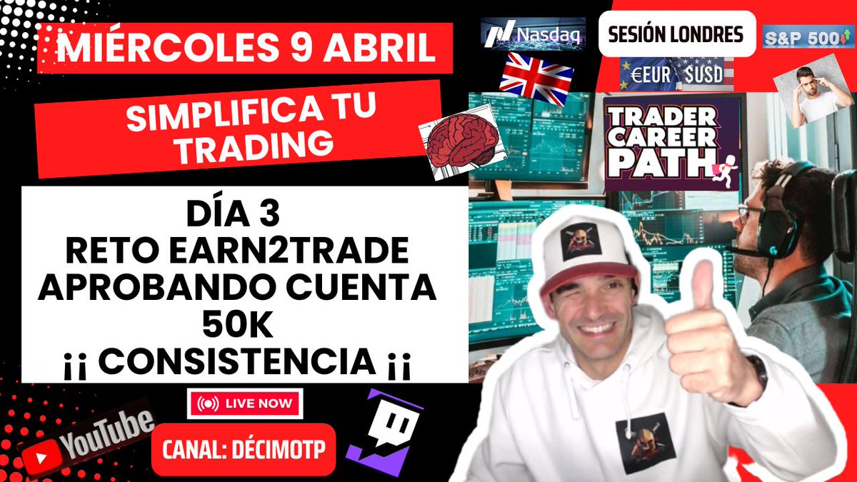 DecimoTP's tweet photo. Buen día 🧠TRADERS 

Estamos en 🔴DIRECTO
Sesión 🇬🇧Londres - Nasdaq / SP500 / EURUSD

📢Día 3 RETO EARN2TRADE
aprobando cuenta 50k
¡¡¡ ⛏️CONSISTENCIA ¡¡¡ 

#trading #trader https://t.co/DKJRfqXpQa