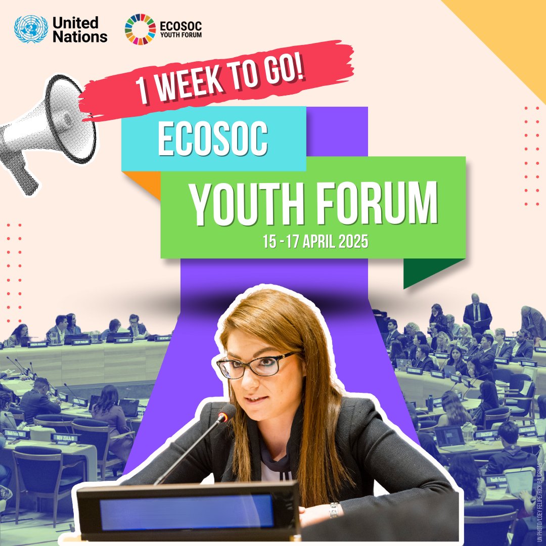 UNMGCY's tweet photo. 🌟 Just 1️⃣ week to go until the UN ECOSOC Youth Forum! 🌟

📅 Official Programme: Explore the sessions and speakers lined up for April 15-17

🇺🇳 All resources and registration links are available at our one-stop hub: 🔗 https://t.co/UL3s3Jzlxs

🌐 #ECOSOCYouth #PowerInYouth https://t.co/bjhwvNKdbg