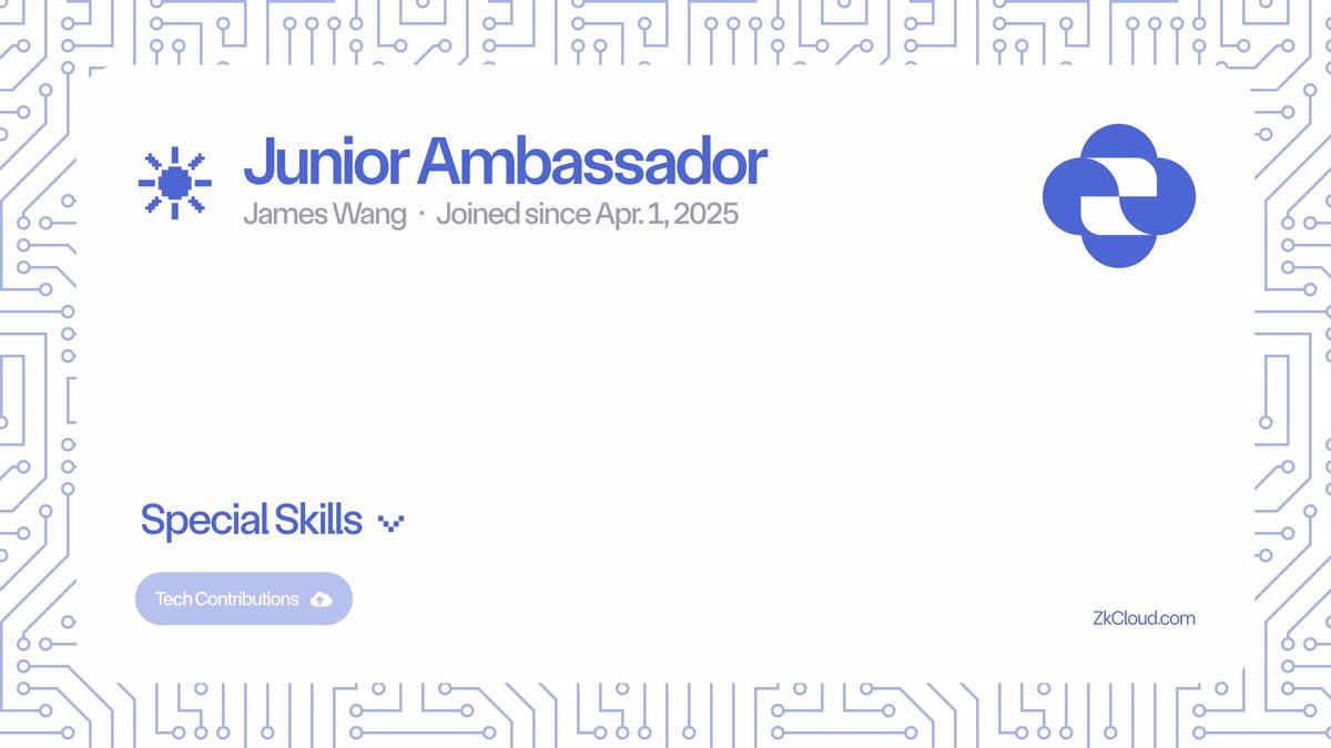 Just joined as a <a href="/thezkcloud/">ZkCloud</a>  ambassador! ☁️🧠
zkCloud lets you create zero-knowledge proofs on the cloud — fast, easy, and private.
✅ Multiple ZK protocols
✅ High-performance servers
✅ Pay with ETH, zkSync, or Lightning ⚡
Privacy meets speed 👉 
 #zkCloud