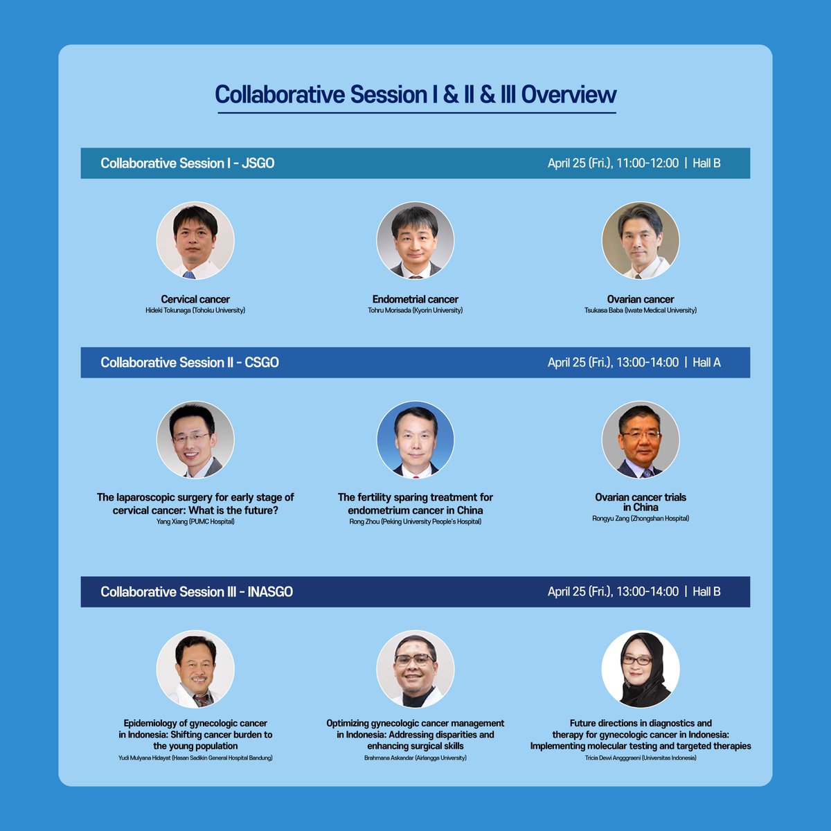 KSGO_org's tweet photo. Looking forward to insightful #collaborative sessions with #JSGO, #CSGO, and #INASGO experts at #KSGO2025!
Join us on April 25 to explore the latest in #cervical, #endometrial, and #ovarian #cancer management across Asia. 🌏
https://t.co/al14PFua9D https://t.co/3qDpmbiPFU