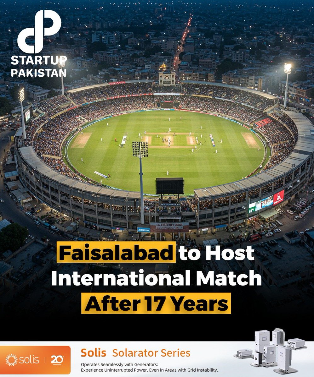PakStartup's tweet photo. Faisalabad is set to host an international match after a gap of 17 years. The city will witness top-tier cricket action as it welcomes international teams for the event.
#FaisalabadCricket #InternationalMatch #CricketReturn https://t.co/zjCRf7N6De