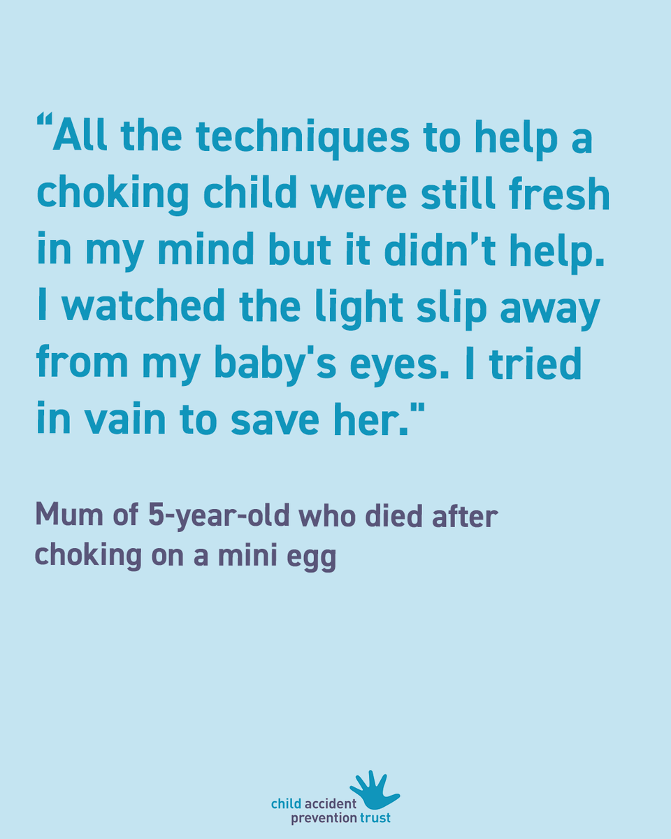 Mini eggs are the perfect size and shape to completely block a small child’s airway and choke them. And, their hard shell can make it difficult to dislodge with standard first aid.

Learn more about common choking hazards and first aid: capt.org.uk/choking-preven…