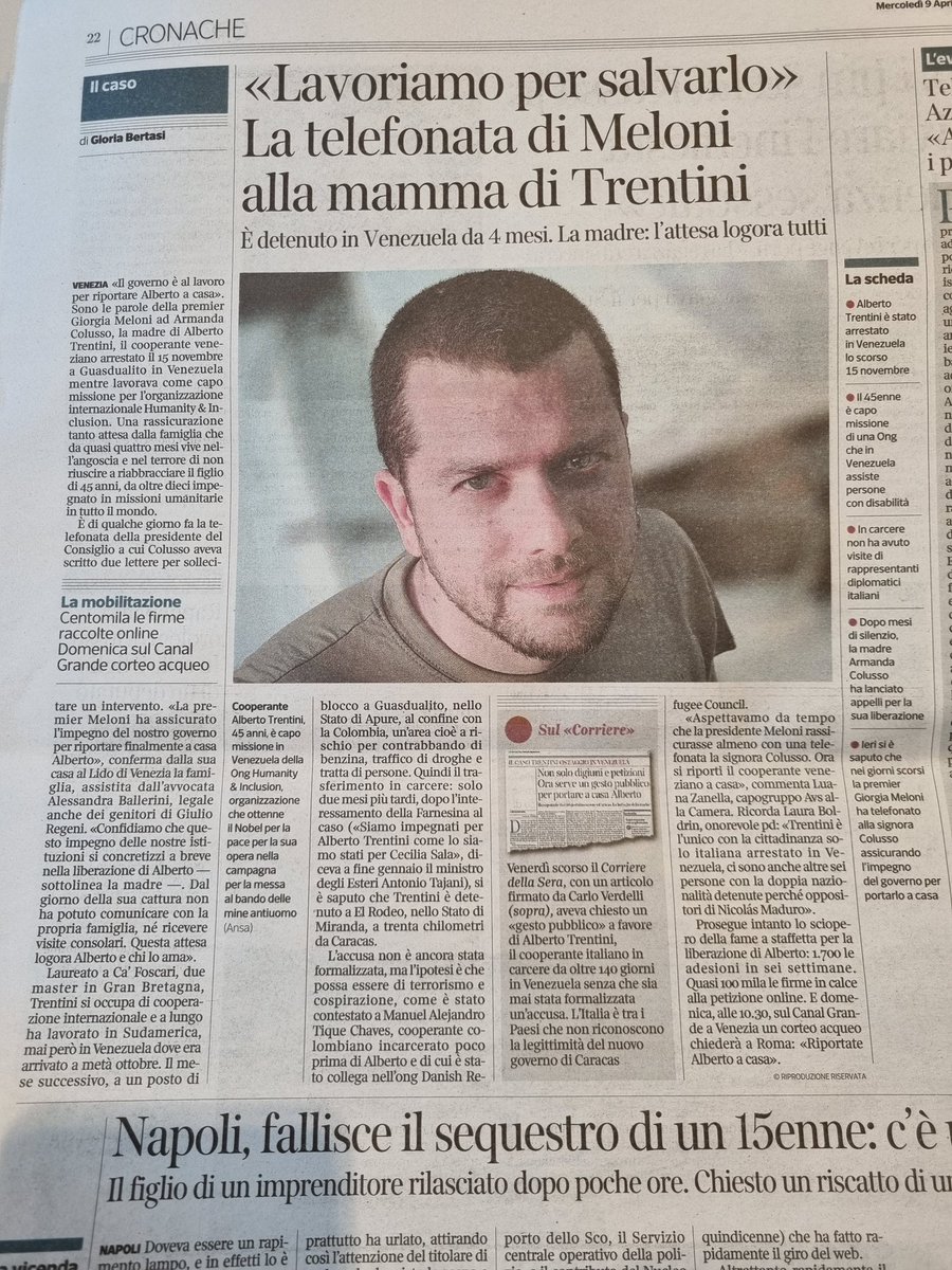 Da 145 giorni il cooperante italiano Alberto Trentini è ostaggio in carcere in Venezuela senza alcun motivo. Parlatene!