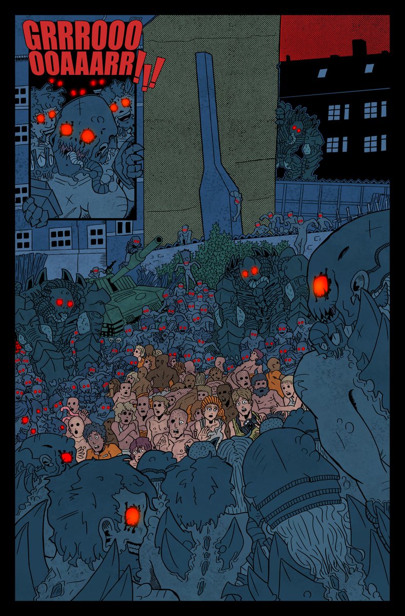 One of, if not my favourite page to draw and colour when I was making Quarantine Zone Z #1. 
I just like drawing crowd pages😄
