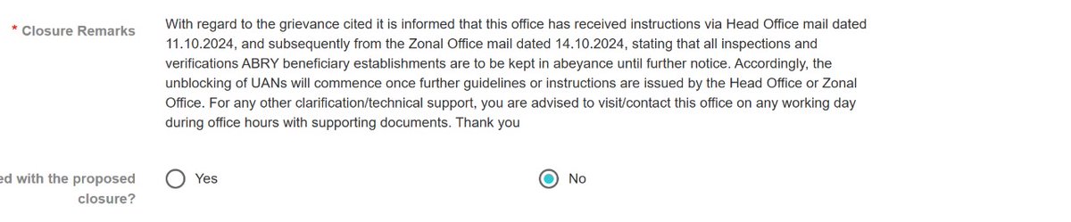 jsenthilkumar's tweet photo. @cvganesan1  
Epfigms is in urgency to dispose the grievances with the attached response.
Instructions via HO email dated 11.10.2024 and ZO email dated 14.10.2024 to keeping abeyance until further notice. https://t.co/awM0mroFJm