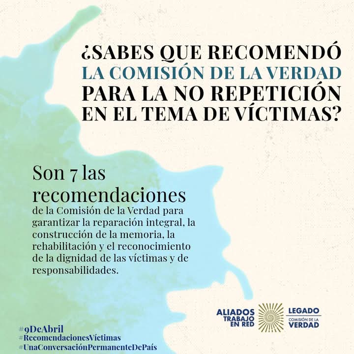 FMatarraton's tweet image. ¿Sabes que recomendó la Comisión de la verdad para la no repetición en el tema de víctimas?

Aquí te lo contamos y te invitamos a revisar cada una de las recomendaciones 

#9DeAbril
#RecomendacionesVíctimas
#UnaConversaciónPermanenteDePaís