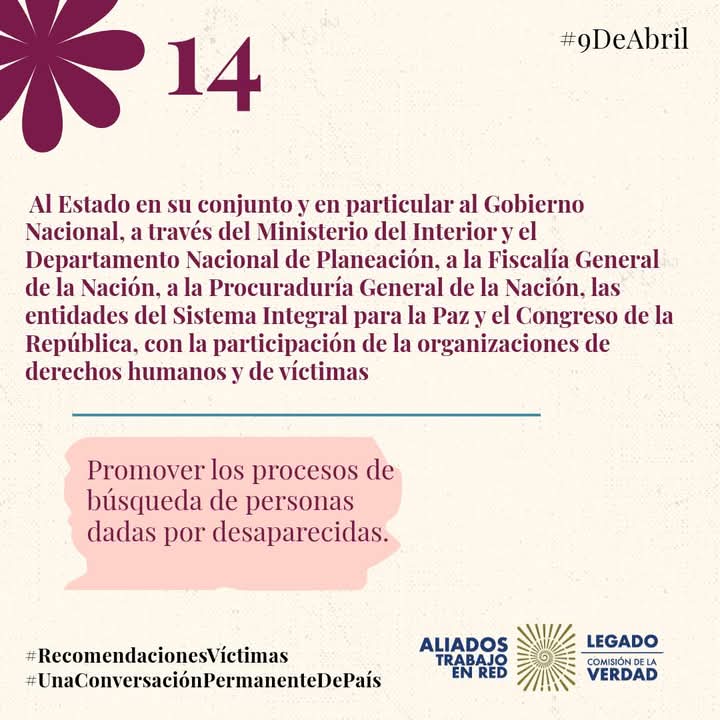 FMatarraton's tweet image. ¿Sabes que recomendó la Comisión de la verdad para la no repetición en el tema de víctimas?

Aquí te lo contamos y te invitamos a revisar cada una de las recomendaciones 

#9DeAbril
#RecomendacionesVíctimas
#UnaConversaciónPermanenteDePaís