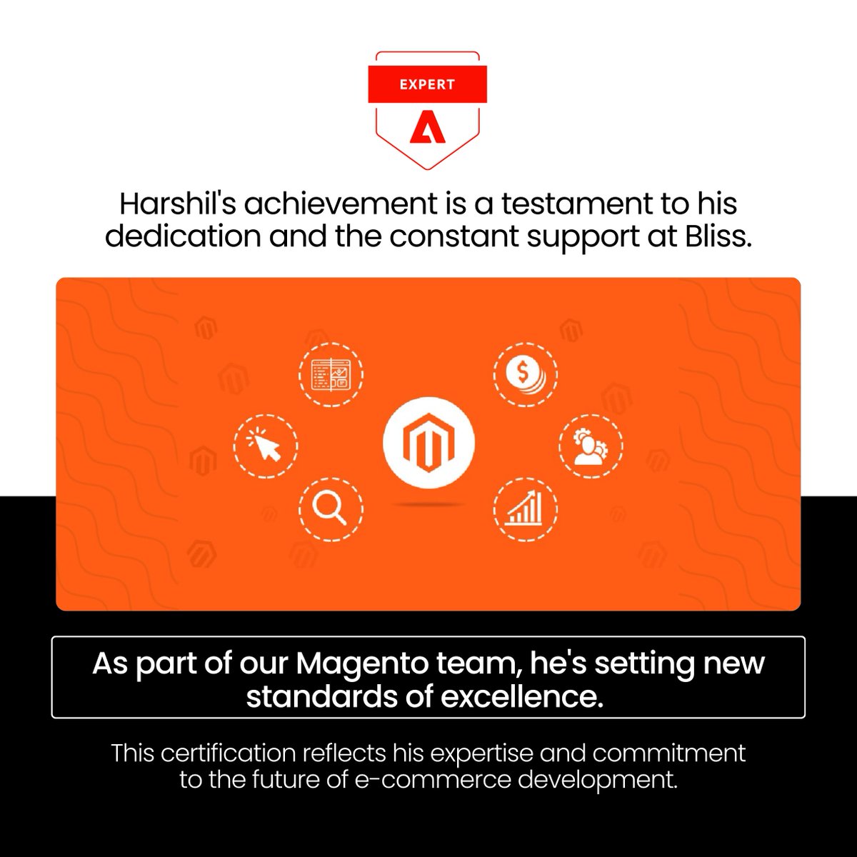 blisswebsolutio's tweet image. Big news at Bliss! 
Harshil Parekh has just earned his Adobe Commerce Expert Certification Badge! His dedication and hard work are an inspiration to us all. 
Here's to more milestones and future growth in the Magento team! 
#MagentoExperts #TeamExcellence #FutureGoals