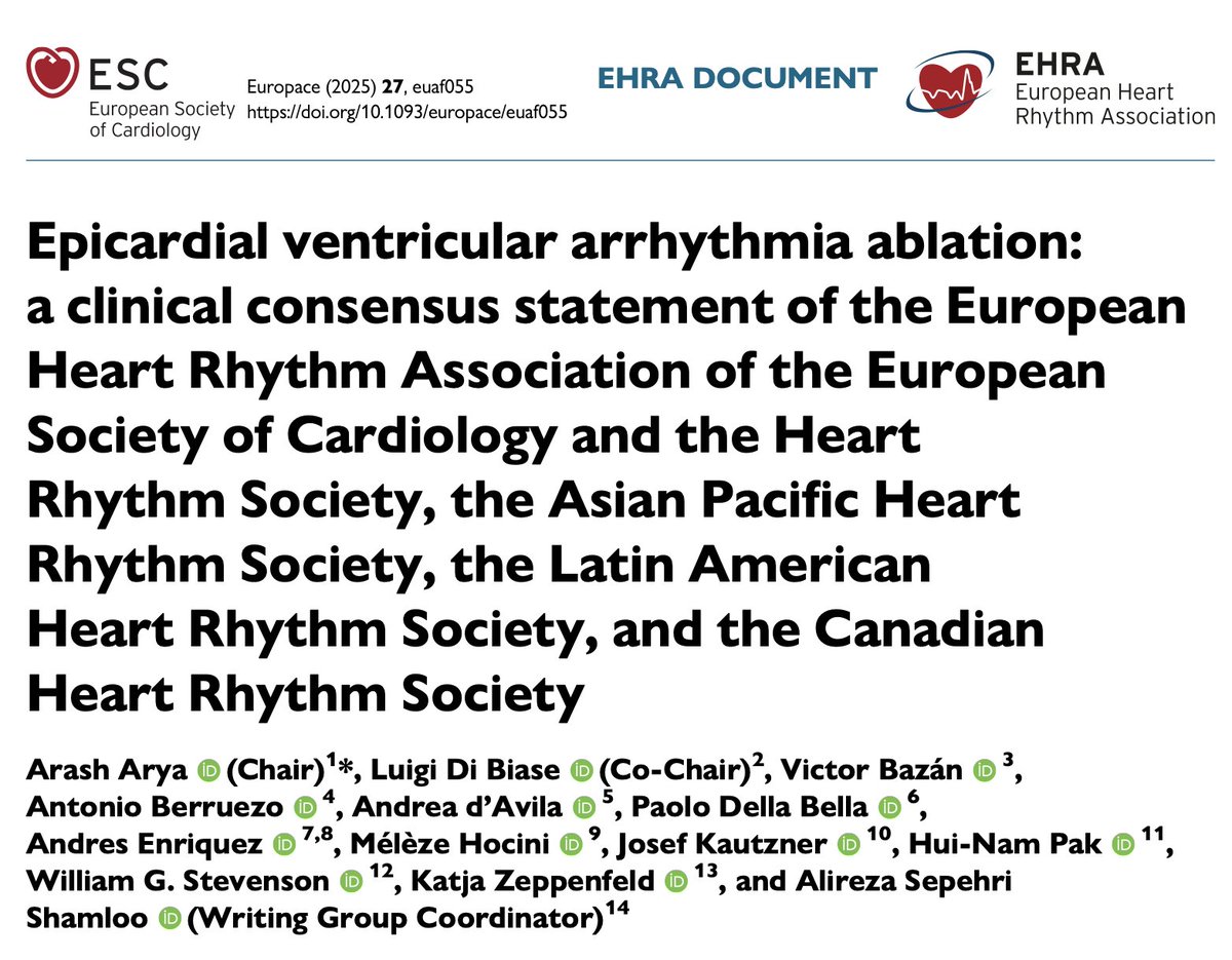 EHRAPresident (@ehrapresident) on Twitter photo Another #EHRA_ESC Consensus document unveiled at #EHRA2025 is Epicardial Ventricular Arrhythmia Ablation Consensus Statement by <a href="/ArashArya_EP/">Arash Arya</a> & <a href="/LuigiDiBiaseMD/">Luigi Di Biase</a> 📕
This document is your go-to guide for tackling one of the most complex areas in EP💥
Inside you'll find expert Another #EHRA_ESC Consensus document unveiled at #EHRA2025 is Epicardial Ventricular Arrhythmia Ablation Consensus Statement by <a href="/ArashArya_EP/">Arash Arya</a> & <a href="/LuigiDiBiaseMD/">Luigi Di Biase</a> 📕
This document is your go-to guide for tackling one of the most complex areas in EP💥
Inside you'll find expert