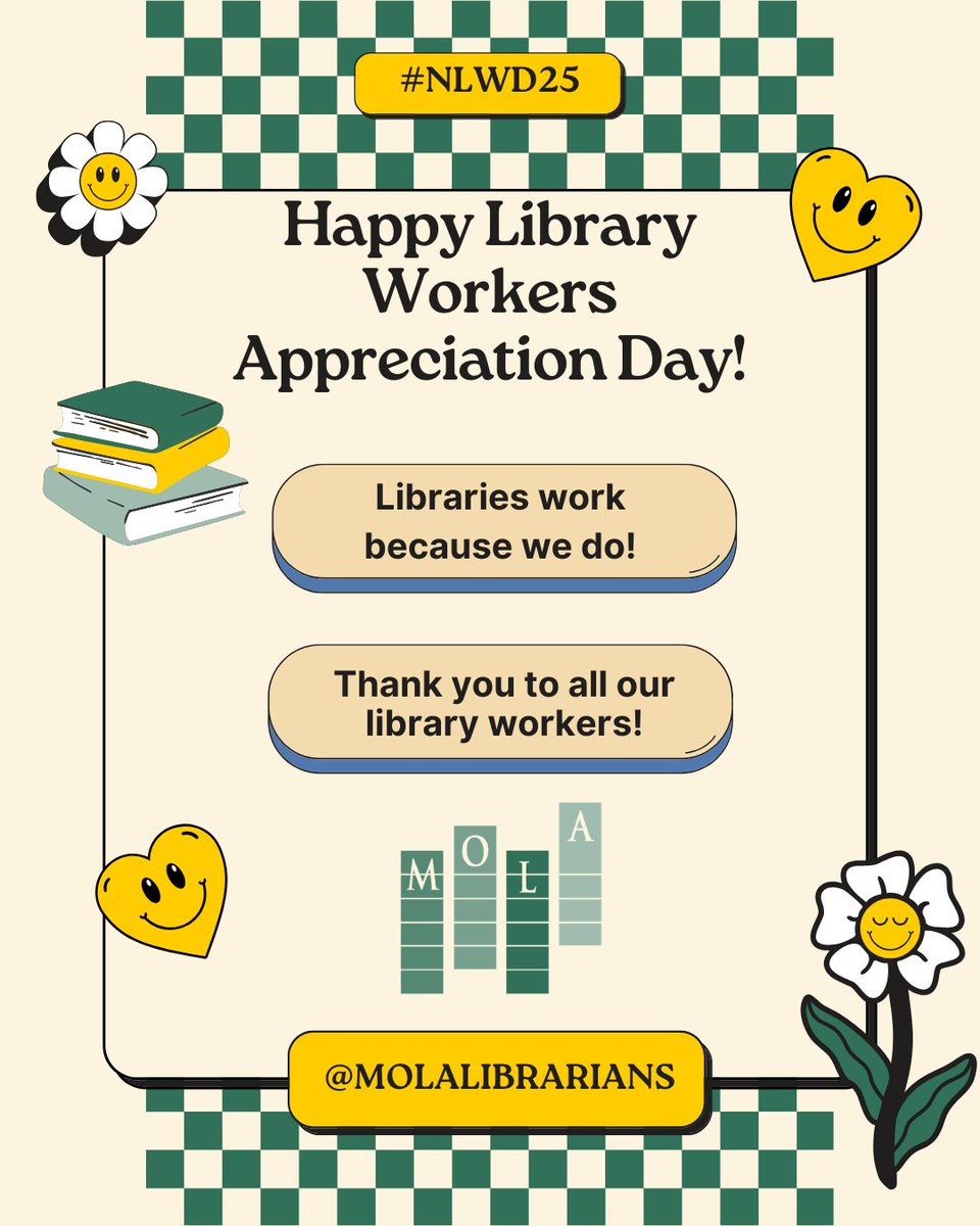 THANK YOU to all library workers around the globe!!! Take some time to show gratitude to the librarians in your life today - libraries work because we do!! #nlwd25