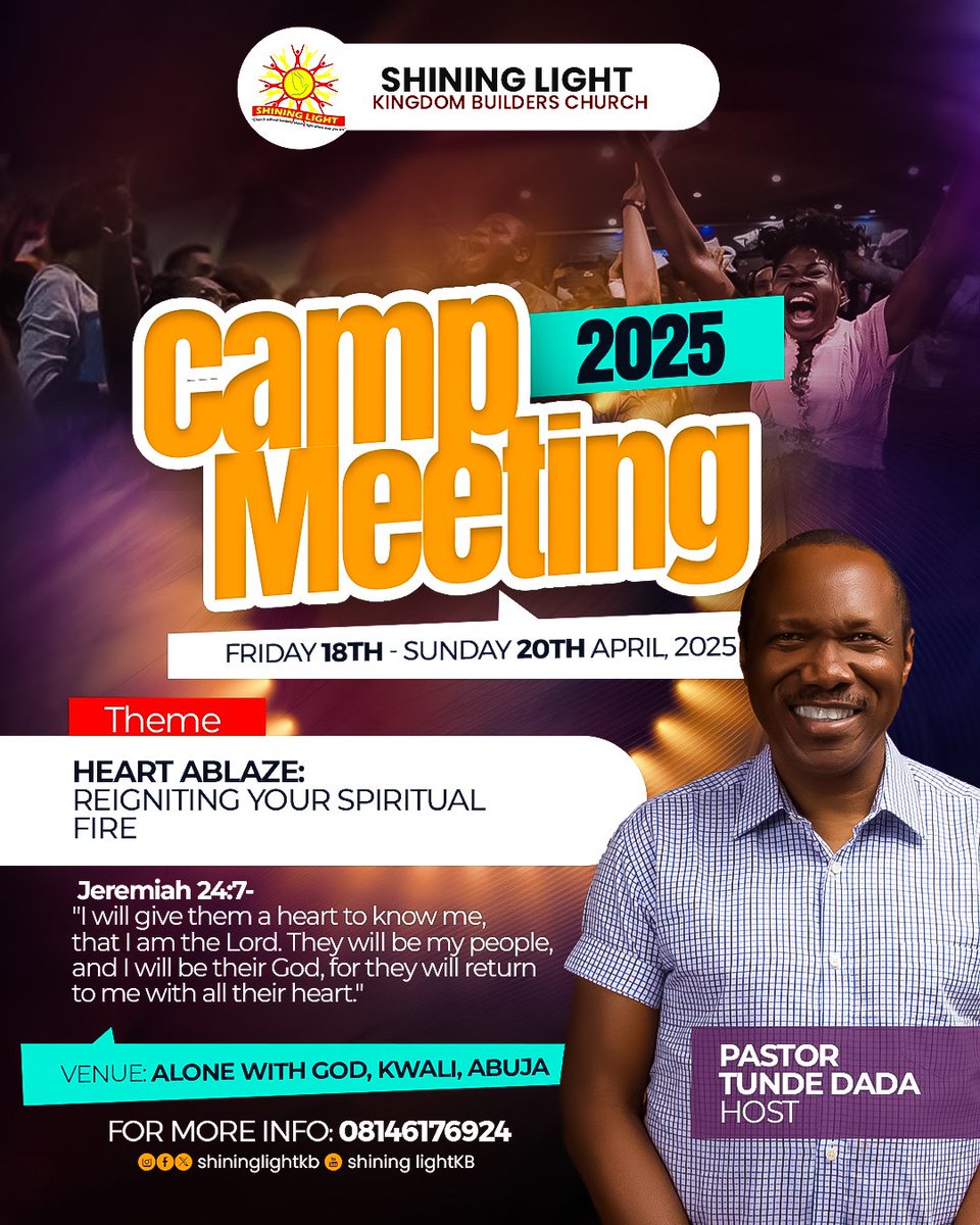 Slkbchurch's tweet photo. Join us for our Camp Meeting 2025. It is a sacred moment to:
— Realign with purpose
— Rekindle your spiritual fire
— Dive deep into the Word
— Experience prophetic encounters
— And arise with renewed strength and focus!

https://t.co/SLtofWI6CZ
#heartablaze2025 https://t.co/NVhuLZ9L1T