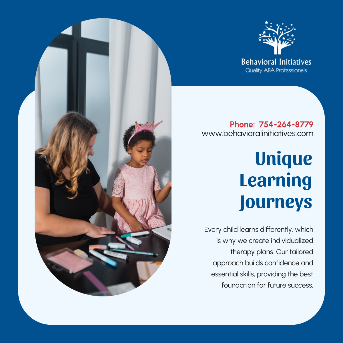 BehavioralIFL's tweet photo. One size does not fit all when it comes to learning! Our expert team creates personalized therapy plans to fit each child’s needs. Contact us today to learn how we can help your child thrive. 

#PembrokePinesFL #BehaviorTherapy #IndividualizedCare https://t.co/wR1PbcUgfQ
