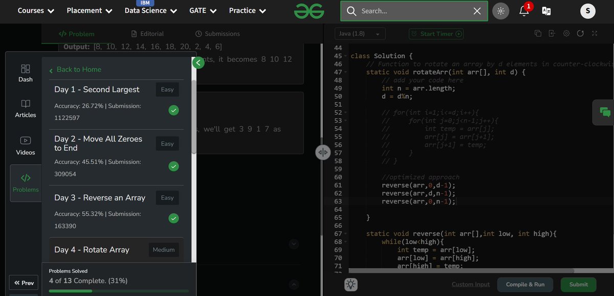 KOPZ_DEV's tweet photo. Day 4 of #gfg160 🚀
Solved: “Rotate Array”   
Topic: Arrays   
Level: Medium 
#geekstreak2025
@geeksforgeeks https://t.co/MhBQpelT3W