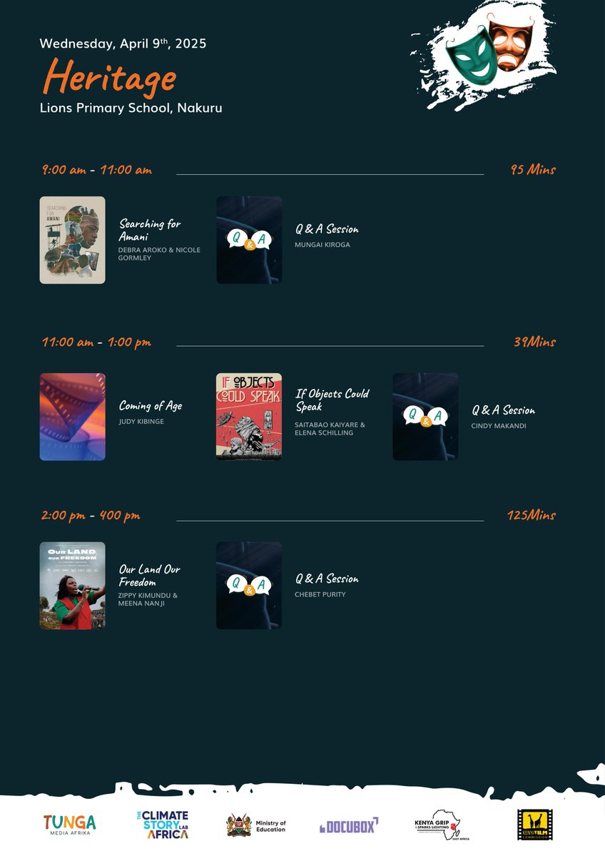 Another epic day at the #FilmHub at #KNDFF2025 – happening today at Lions Primary Nakuru! From 9 AM to 4 PM, bring your students for a one-of-a-kind African film experience.🎯 Theme of the Day: HERITAGE
Explore our roots, history, and the lasting impact of colonialism through