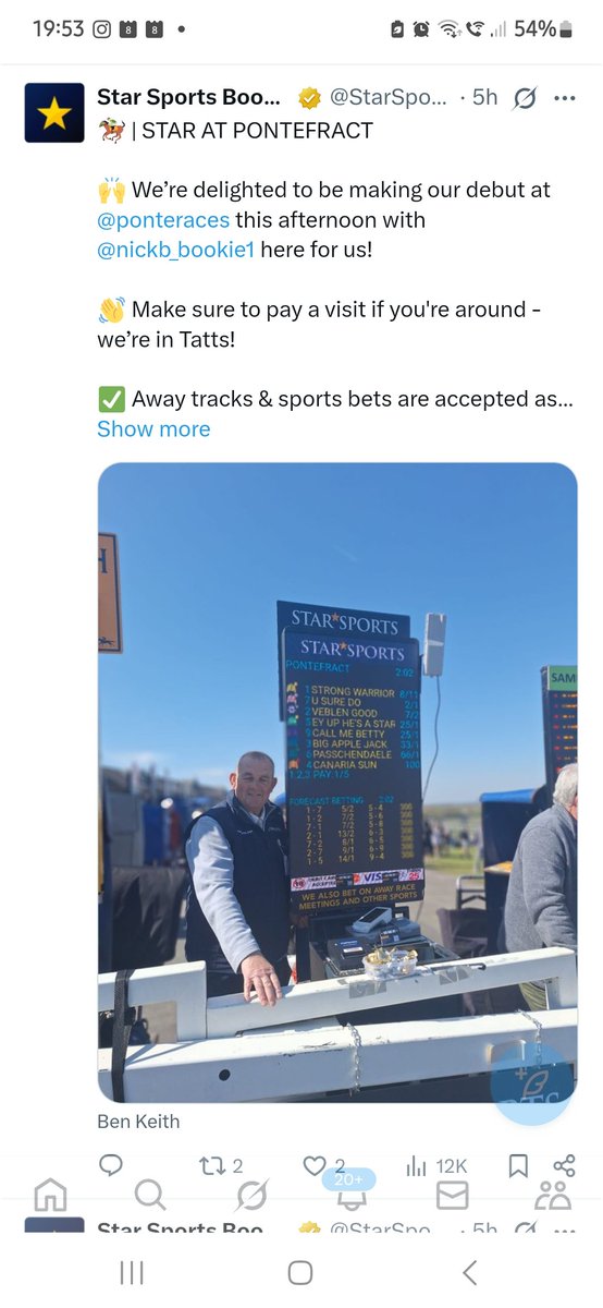 Nick Bennett (@nickb_bookie1) on Twitter photo Really enjoyable debut day <a href="/ponteraces/">PontefractRacecourse</a> yesterday for <a href="/StarSports_Bet/">Star Sports Bookmakers</a>. Lovely people at a friendly and professionally run racecourse. We will be back to serve you next Monday, 14th. See you all there. Really enjoyable debut day <a href="/ponteraces/">PontefractRacecourse</a> yesterday for <a href="/StarSports_Bet/">Star Sports Bookmakers</a>. Lovely people at a friendly and professionally run racecourse. We will be back to serve you next Monday, 14th. See you all there.