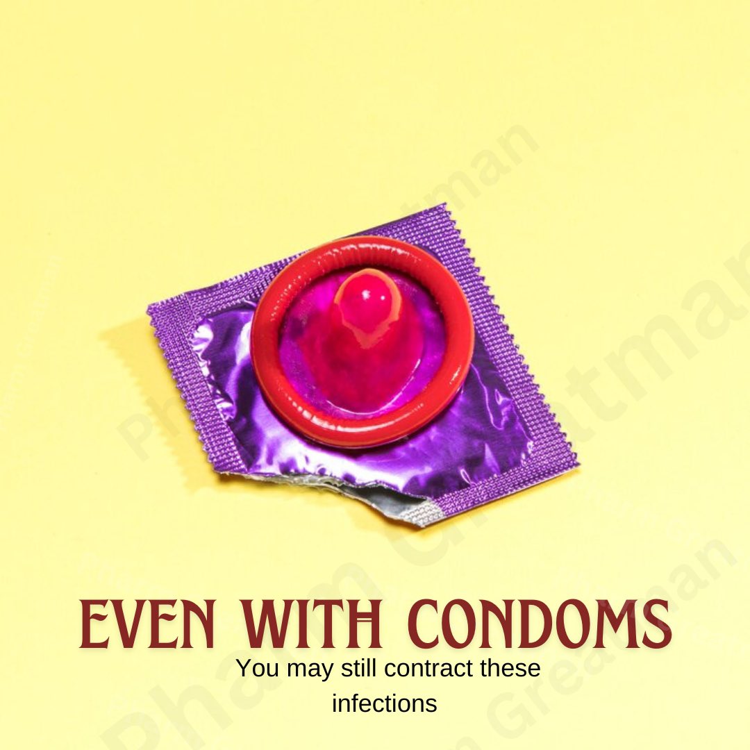 OGreat6's tweet photo. CONDOMS ARE GREAT - But they are not magic 

They help lower the risk of many infections during sex, but they don’t protect you from everything.

Some infections can still spread through your skin, fluids, or sores outside the area a condom covers.

Below 👇🏾 are 7 infections you may still catch even when using condoms correctly 😬