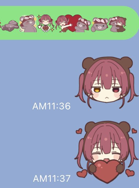 LINE絵文字のシミュレーションだと綺麗に一味&amp;マリンのハートくっついてて激アツすぎぃ😭💗

頑張って描き散らかしたから形になってくると感動しちゃうな！？
リリース準備準備！！！たのしみにしててほしい😭

(メン限絵文字でも同じものが使えますよ！)