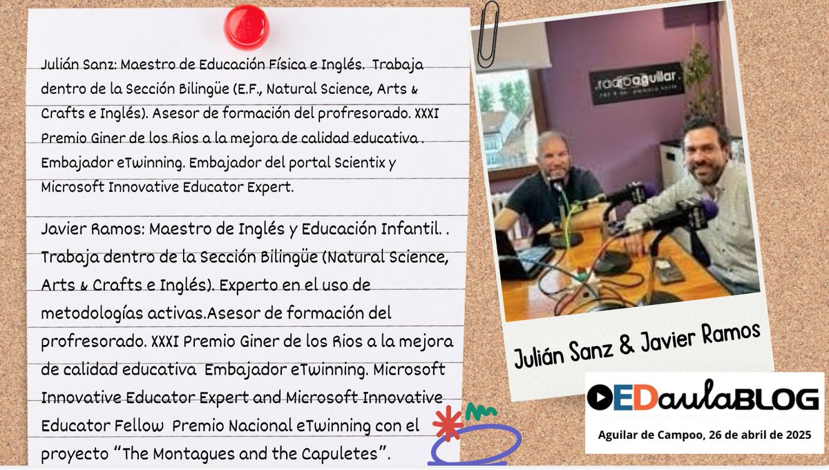 aulaBLOG (@aulablog) on Twitter photo En #EdaulaBLOG25 <a href="/javiramossancha/">Javier Ramos Sancha</a> y <a href="/julisanzmamolar/">Julián Sanz Mamolar</a> hablarán de internacionalización y de las oportunidades de los Programas Europeos en el aula #Erasmusplus bit.ly/4c36vMk En #EdaulaBLOG25 <a href="/javiramossancha/">Javier Ramos Sancha</a> y <a href="/julisanzmamolar/">Julián Sanz Mamolar</a> hablarán de internacionalización y de las oportunidades de los Programas Europeos en el aula #Erasmusplus bit.ly/4c36vMk