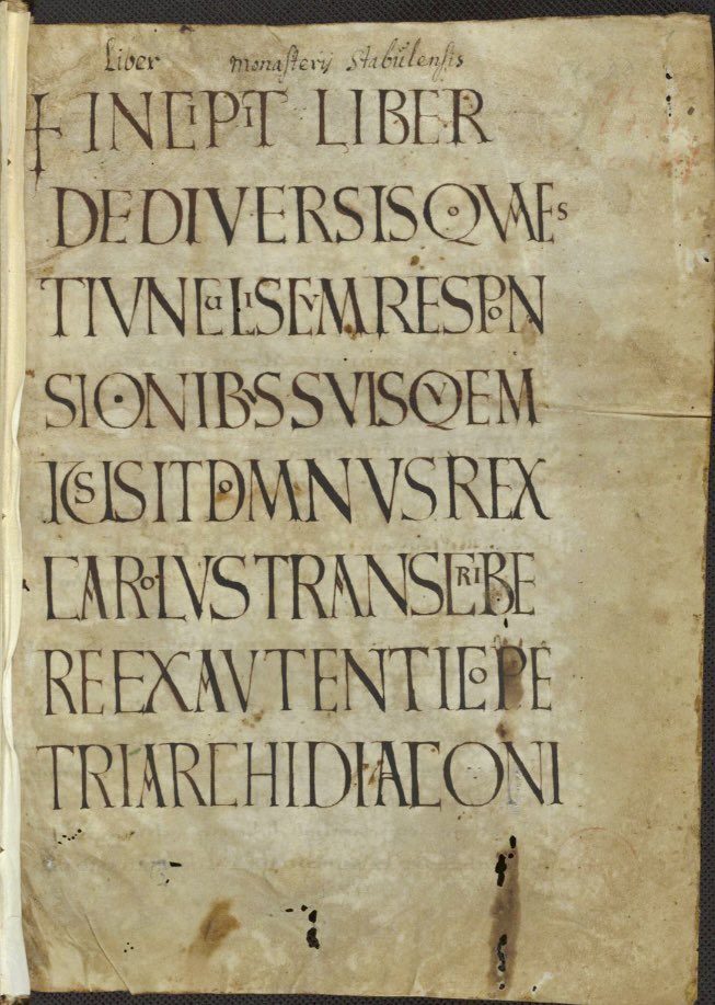 Believed to have been ordered by Charlemagne!

Ms. II 2572 <a href="/kbrbe/">KBR</a>, 'Quaestiones in Danielem prophetam', Petrus Grammaticus (= Archidiaconus), Latin instructor to the emperor himself, c. 800, from the libraries of Stavelot Abbey and Sir Thomas Phillipps

uurl.kbr.be/1558120