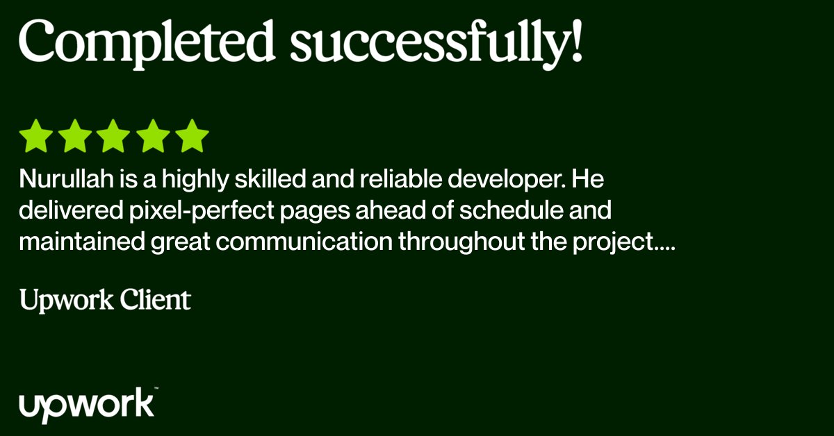 nurullah7733's tweet photo. 🚀 Just wrapped up another successful Upwork project!
Grateful for amazing clients and 5⭐️ feedback like this.

Looking to connect? Link’s in the comments 👇

#Upwork #Nextjs #MERNStack #FullStackDeveloper #PixelPerfect #FreelancerJourney #ClientSuccess https://t.co/yVEOV8Fiyt