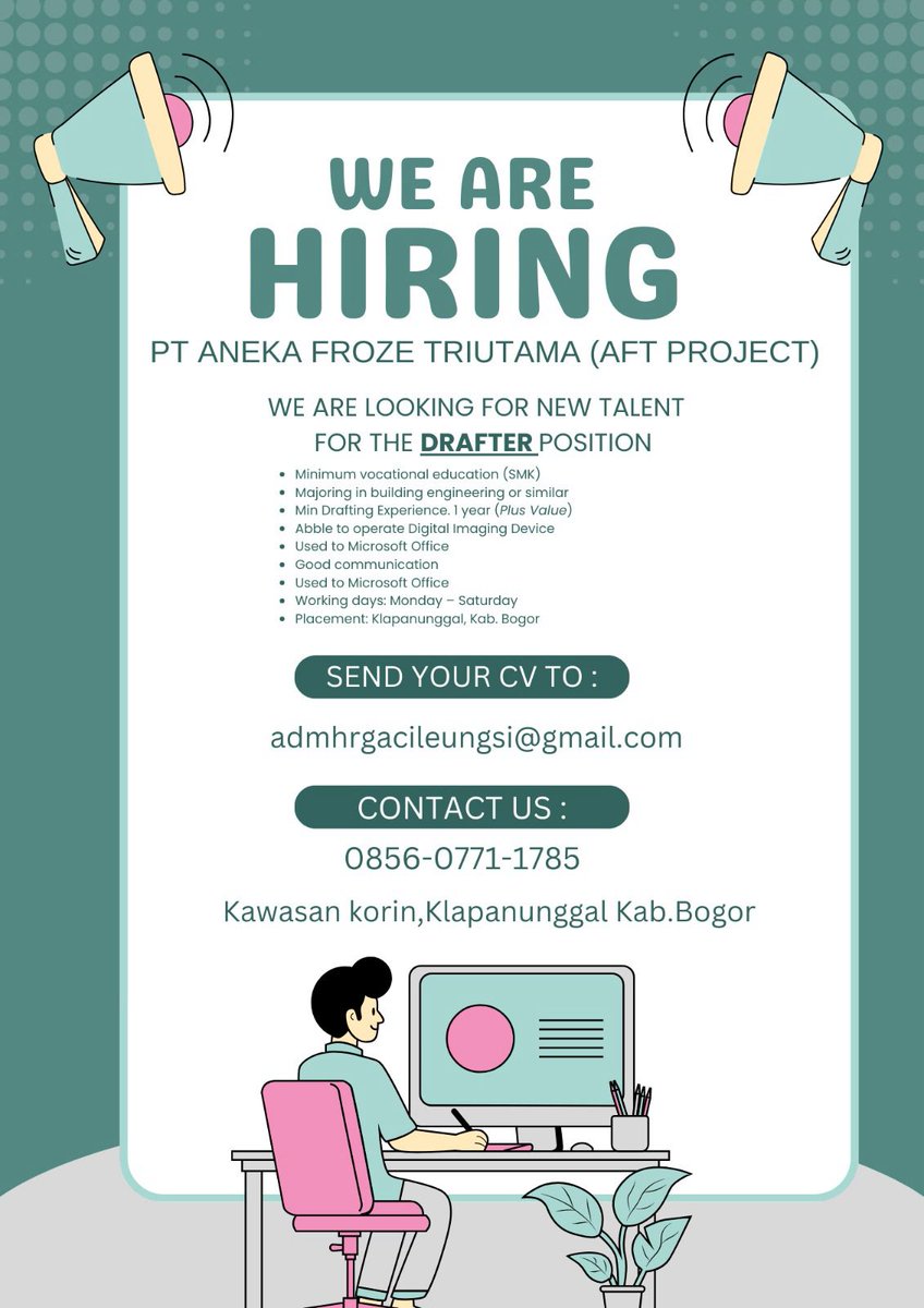 iwantsheknows's tweet photo. barangkali ada yang minat loker drafter, langsung dm

#lokerdrafter #lokersipil #loker #lokertekniksipil #lokerbogor #lokerbangunan #infoloker https://t.co/YrnYyCoJ2Q