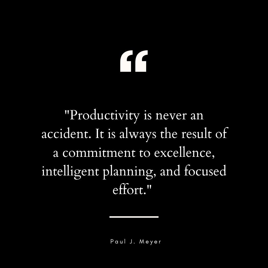 Productivity is never an accident. It is always the result of a commitment to excellence, intelligent planning, and focused effort." - Paul J. Meyer. What's one area where you're committing to excellence today? Share below!
 #WednesdayMotivation #ProductivityHacks #Engagement