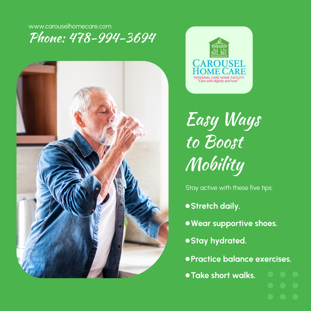 carouselhc's tweet image. Keep moving with these simple tips! Staying active helps seniors maintain mobility and independence. 

#ForsythGA #AssistedLiving #HealthyAging