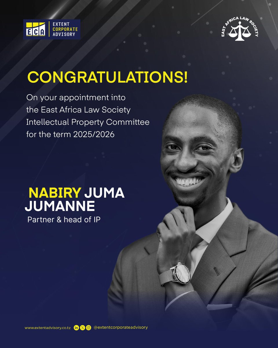 JjNabiry's tweet photo. I am pleased to announce my appointment to the Intellectual Property Committee of the @ealawsociety for the 2025–2026 term.

You don’t need a perfect plan. Start, adapt, and scale.
#EALS 
#ExtentCorporateAdvisory 
#IntellectualProperty  
#EALSCommittee https://t.co/9eDL33v7BL