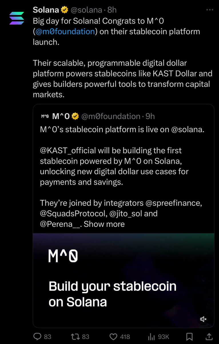 raagulanpathy (@raagulanpathy) on Twitter photo USDK and USDKY!!
Powered by <a href="/m0foundation/">M0 Foundation</a> and <a href="/solana/">Solana</a> 
Our broader ecosystem plan 👇 
1/ The ultimate stablecoin wallet
Deposit or withdraw USDC, USDT, or Paxos dollars, across multiple chains. 
No bridging, swapping, or gas. 
Finally…
“A Dollar is a Dollar”
ETA: June/July USDK and USDKY!!
Powered by <a href="/m0foundation/">M0 Foundation</a> and <a href="/solana/">Solana</a> 
Our broader ecosystem plan 👇 
1/ The ultimate stablecoin wallet
Deposit or withdraw USDC, USDT, or Paxos dollars, across multiple chains. 
No bridging, swapping, or gas. 
Finally…
“A Dollar is a Dollar”
ETA: June/July