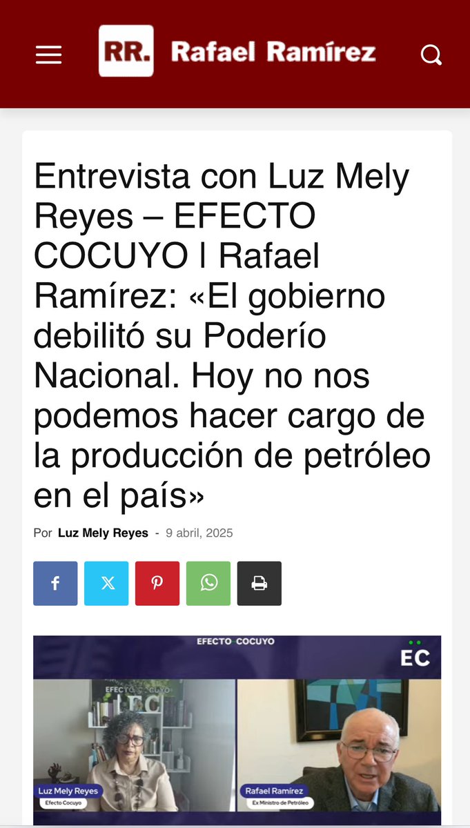#9abril Comparto  VIDEO bit.ly/3Rv8cbX de mi entrevista con la periodista Luz Mely Reyes en su programa <a href="/ConlaLuz/">Con la Luz</a> en <a href="/EfectoCocuyo/">Efecto Cocuyo</a>  donde conversamos sobre la industria petrolera, las sanciones y la situación política del país.