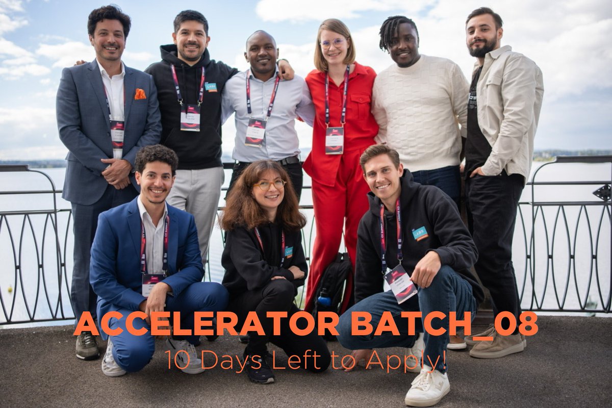 10 days left to apply for the <a href="/CV_Labs/">CV Labs</a> Accelerator!

- Open to all blockchain founders
- 2 weeks bootcamp in Switzerland and 8 weeks remote program
- Funding &amp; mentorship

🔗 cvlabs.com/accelerator