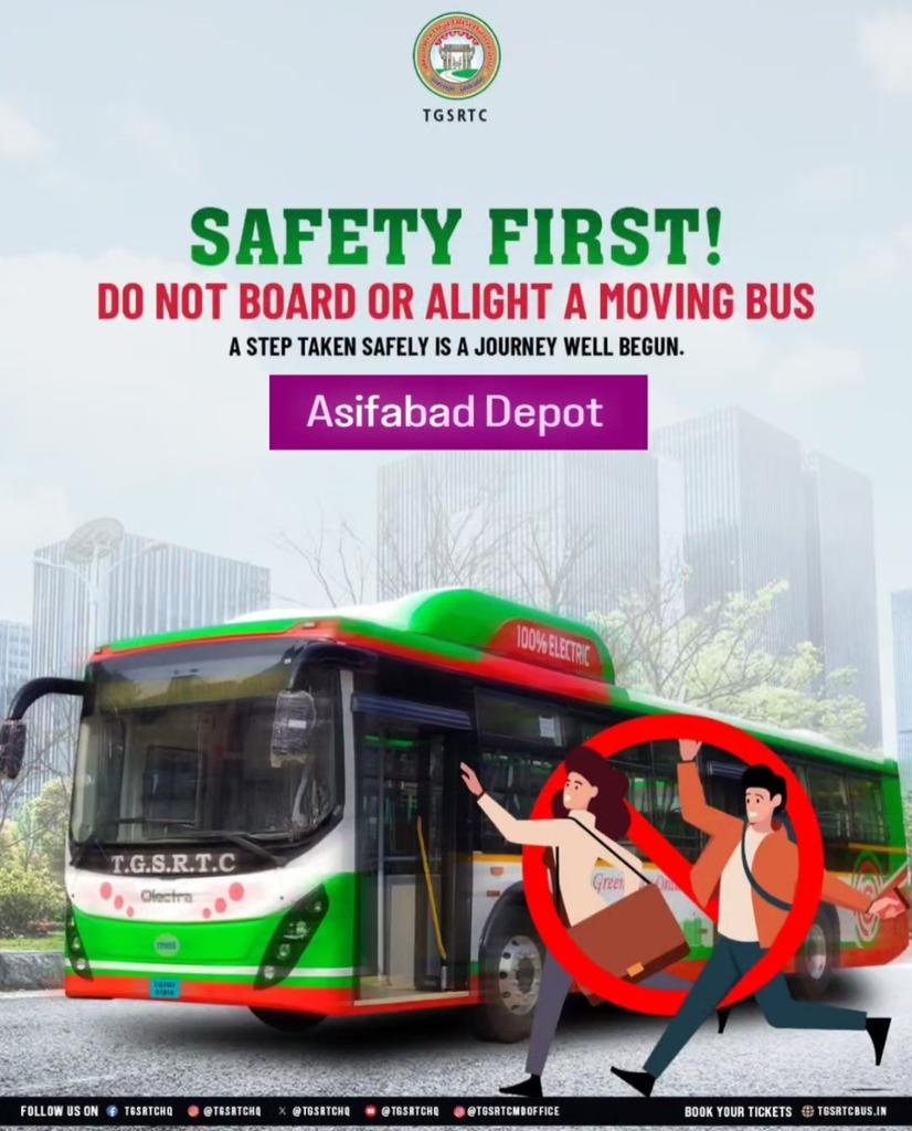 dmasf_tgsrtc's tweet photo. సురక్షిత ప్రయాణమే ప్రథమ కర్తవ్యం!
బస్సు పూర్తిగా ఆగిన తరువాతే ఎక్కండి లేదా దిగండి.
భద్రంగా వేసిన ఒక్క అడుగు – సురక్షిత గమ్యానికి మంచి ప్రారంభం.
#TGSRTC #SafetyFirst #AsifabadDepot #SafeTravel #TravelResponsibly #BusSafety #JourneyBeginsWithCare https://t.co/92XIxdJDE8