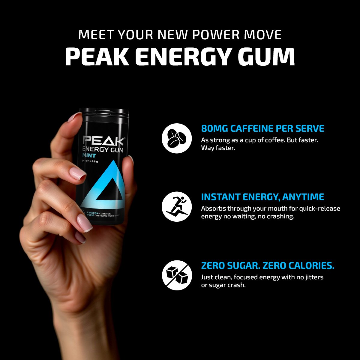 Power up in seconds ⚡ No waiting, no crashing—just clean, minty energy that hits fast and lasts long.  

🔗 Explore our collection at peakenergygum.com
 
#peakenergy #energygum #nosugar #zerocalories #instantboost #caffeinekick #gumwithpower #stayfocused #energizeanywhere