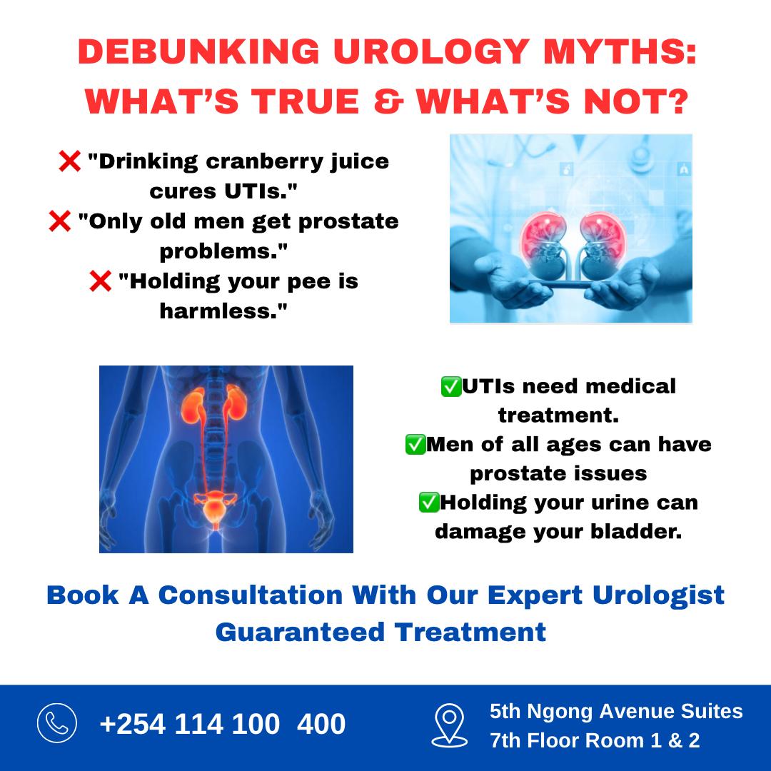 Urologist_kenya's tweet photo. DEBUNKING UROLOGY MYTHS!
Know the facts. Protect your health.
Speak to a urologist and get the right treatment today.
#urologyawareness #menshealth #utitreatment #prostatefacts #bladderhealth #urologistnairobi https://t.co/pwtup0djG8