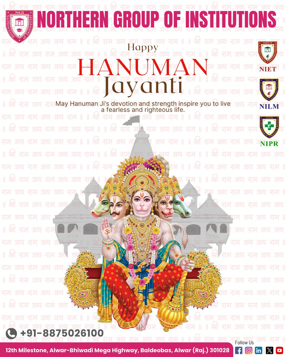 nilm_alwar's tweet photo. || Happy Hanuman Jayanti ||
May Hanuman Ji's devotion and strength inspire you to live a fearless and righteous life.
#hanumanjayanti #hanumanjayanti🙏 #hanumanjayantispecial #hanuman #hanumanji #hanumanstatus #hanumanchalisa #NGI #niet_alwar #nilm_alwar #nipr_alwar https://t.co/C1eyN51HnJ